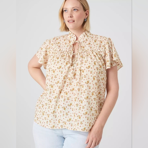 [NWT] Lane Bryant Plus Size 18 Short-Sleeve Womens Double-Tie Top Blouse Shirt - Picture 1 of 3